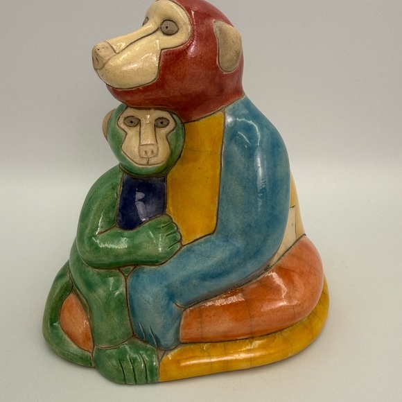 Vintage Other - Vintage Signed The Fenix Pottery Company Raku Baboon/ Baby Figurine